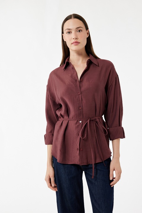 KOTON, Camasa din amestec de modal si cordon in talie, Rosu stins
