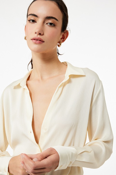 KOTON, Camasa texturata cu decolteu in V, Bej deschis