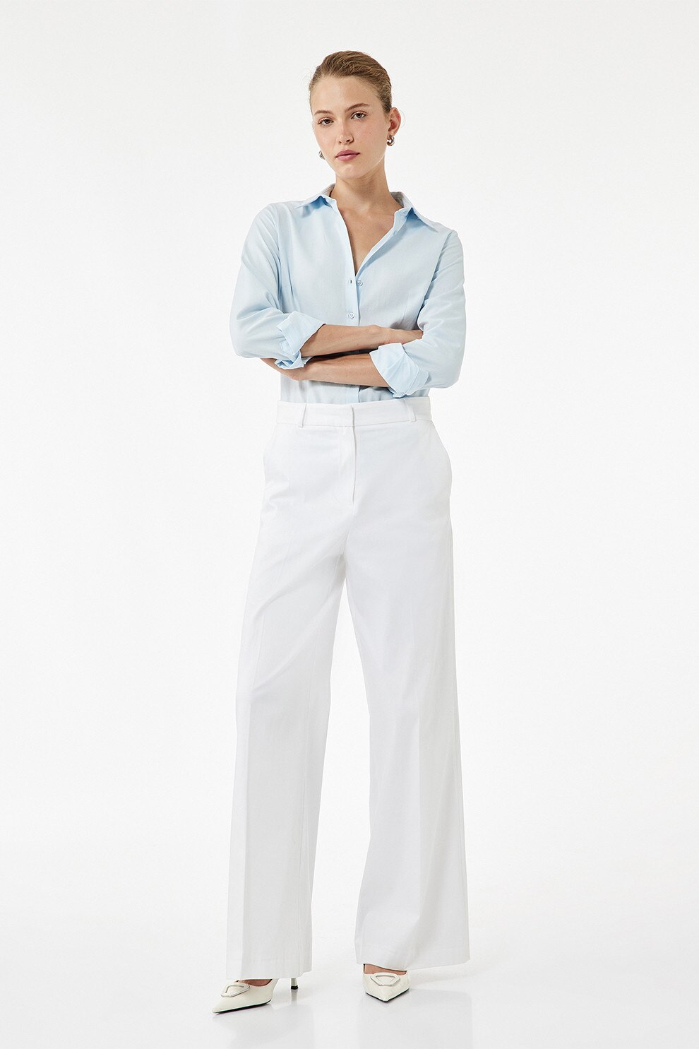 KOTON, Camasa slim-fit cu guler ascutit, Albastru glaciar, 42