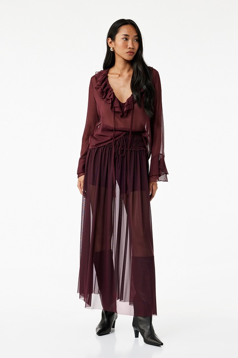 KOTON, Bluza din sifon cu volane, Visiniu