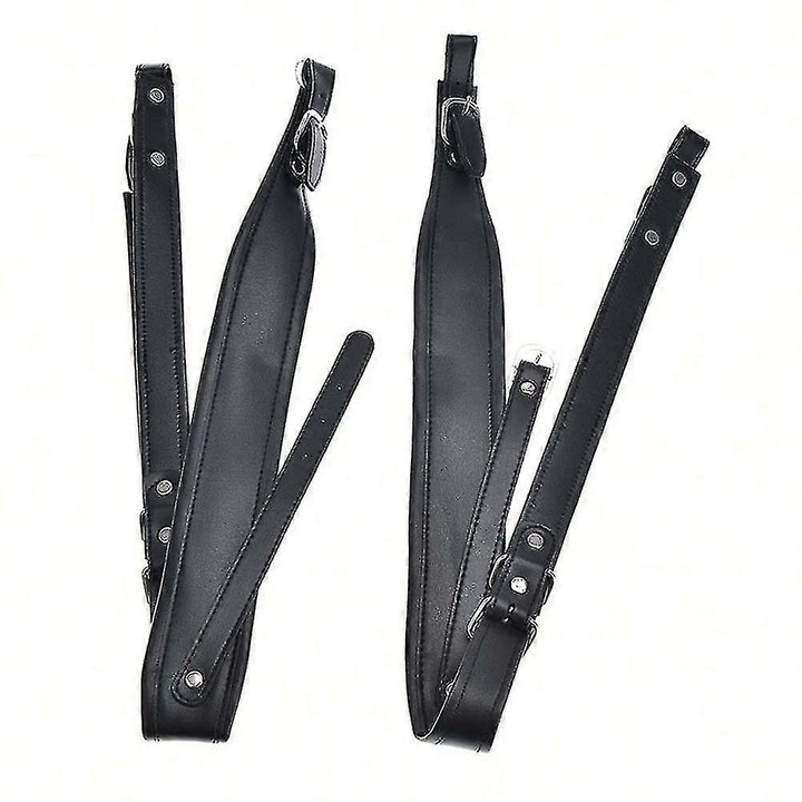 Set 2 curele din piele pentru acordeon, 16-120 bass, ajustabile 80x110cm, negru