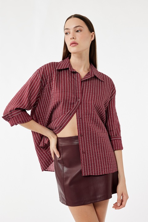 KOTON, Fusta mini din piele ecologica, Visiniu