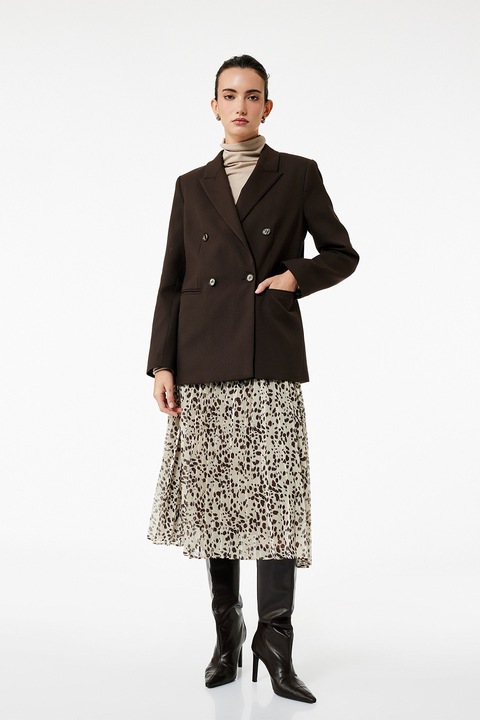 KOTON, Fusta evazata midi cu croiala evazata, Maro inchis/Alb fildes