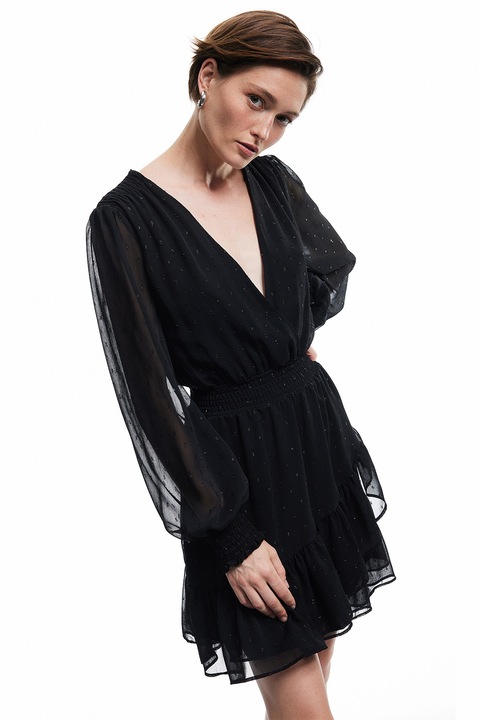 KOTON, Rochie cu segmente semitransparente si decolteu in V, Negru