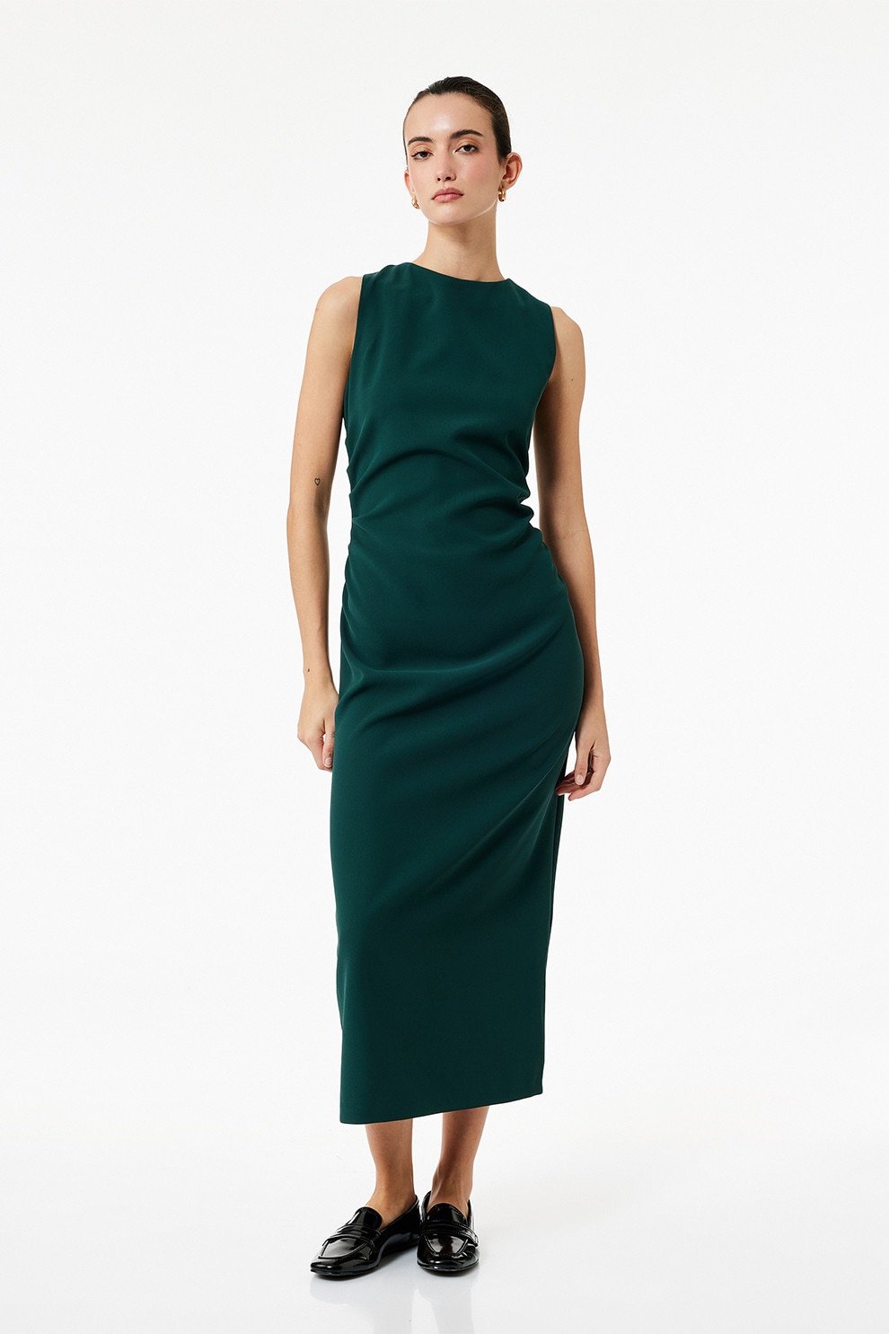 KOTON, Rochie midi fara maneci, Verde inchis, 42