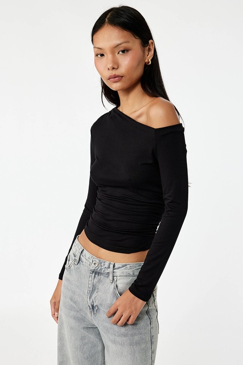 KOTON, Bluza cu decolteu pe umar, Negru, XL