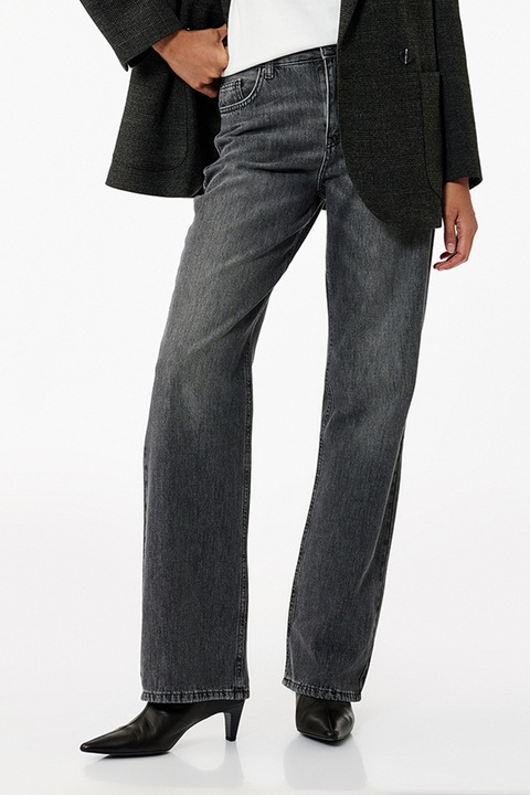 KOTON, Blugi cu aspect decolorat si talie inalta, Gri inchis