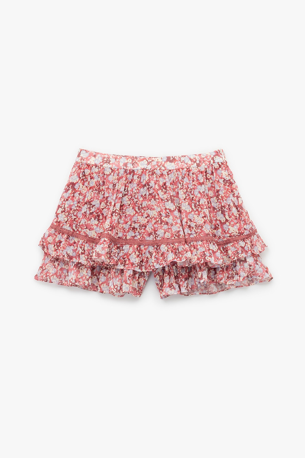 KOTON, Fusta-pantalon scurta cu model floral, Alb, Roz prafuit, 38
