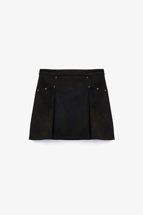 KOTON, Fusta mini cu pliuri frontale, Negru/Maro deschis