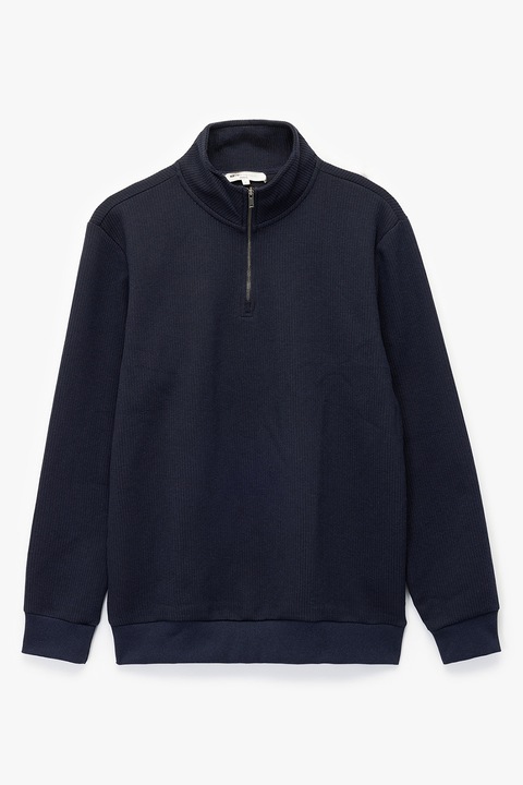 KOTON, Bluza de trening cu aspect texturat si guler mediu, Bleumarin