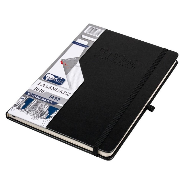 Agenda B5 saptamanala ELEFANT 2026, coperta tare, 178 pagini, culoare neagra