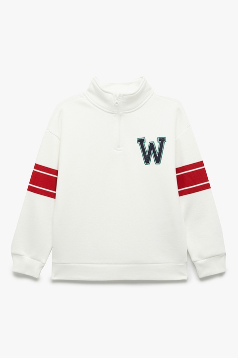 KOTON, Bluza de trening din amestec de bumbac cu fenta cu fermoar, Alb