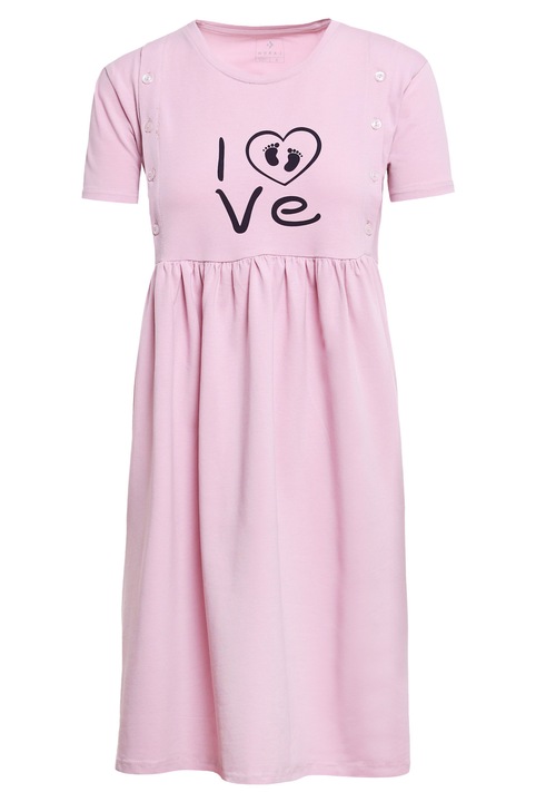 Camasa de noapte pentru alaptare, Moraj, croiala lejera, bumbac/elastan, roz