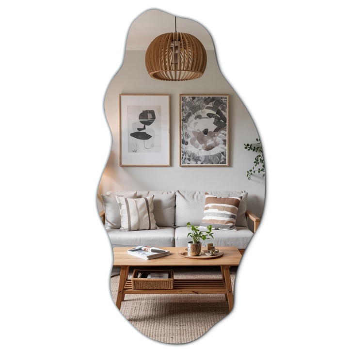 Oglinda decorativa Tulup, asimetrica, 4mm, montaj vertical sau orizontal, 30x45cm
