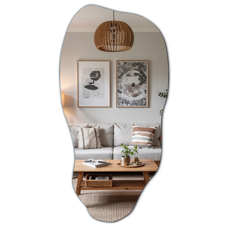 Tulup tükör, aszimmetrikus, 4mm, függőleges/vízszintes szerelés, 30x45cm