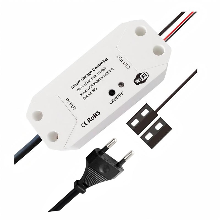Comutator inteligent pentru usa de garaj WIFI 2.4GHz, Smart Garage Controller Compatibil cu Google Home si Alexa, Control prin App Mobila (iOS/Android), Voce, Setare Usoara