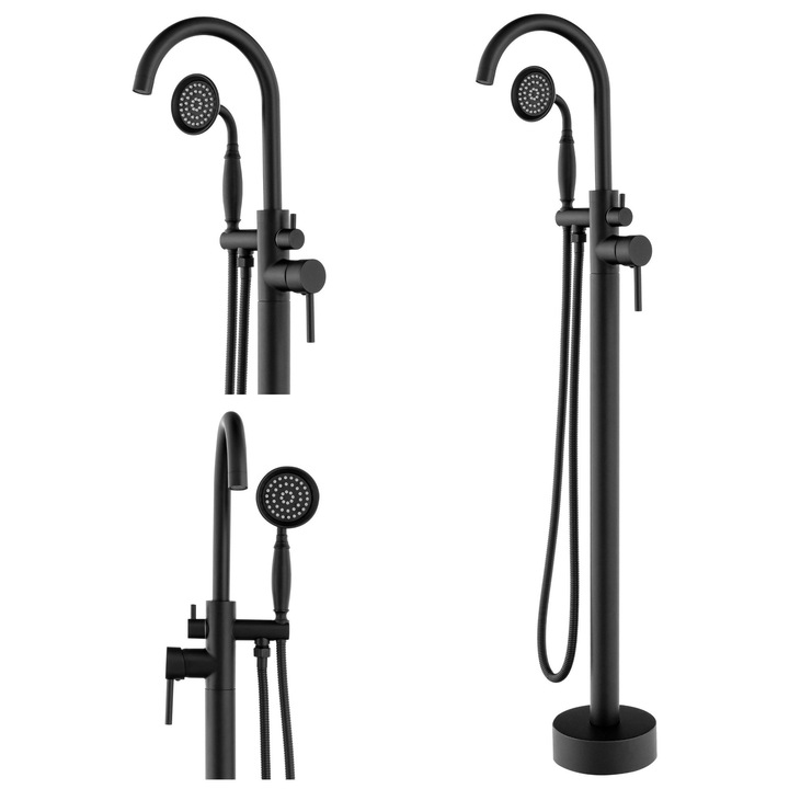 Baterie cada Free standing Silla S-1221B, set de dus, montaj pe podea, Negru mat