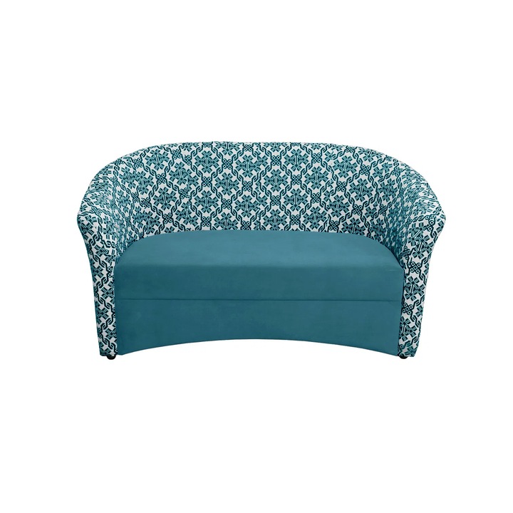 Canapea fixa Expomob CAFENEA PRINT, 2 locuri, dimensiune 140x65x78 cm, culoare turcoaz + MZT bleu