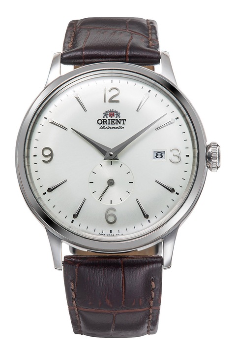 ORIENT, Ceas automatic cu curea din piele, Argintiu, Maro fango