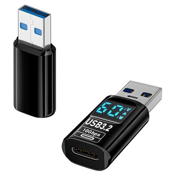 Mingzhi mobiltelefon adapter, USB 3.2 apa – USB-C anya, 60 W, digitális kijelzővel, 10 Gbps