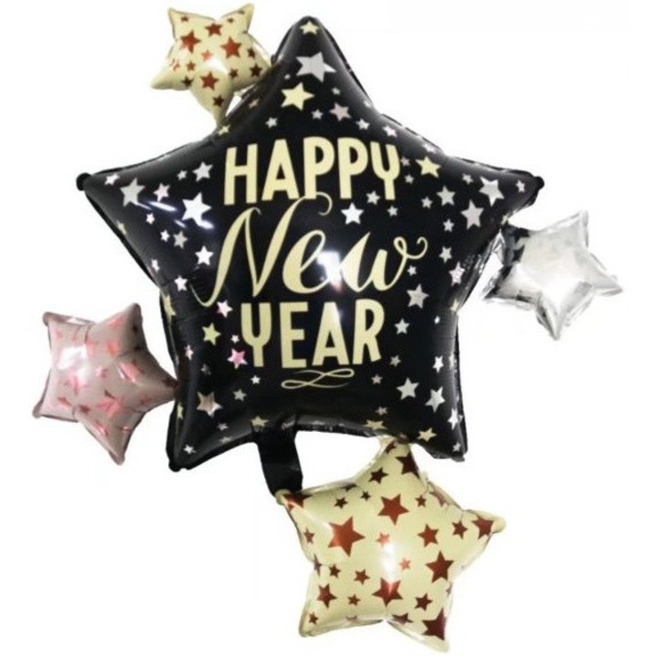 Фолиев балон комплект 1 бр. PartyPro, Честита Нова Година, 69x75см, многоцветен