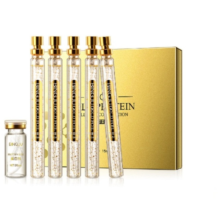 Set 20 de fire Instalift cu proteine de colagen-peptide si 5 serumuri Nano Gold， ingrijire hidratanta, netezitoare si fermitate cu acid hialuronic，gold