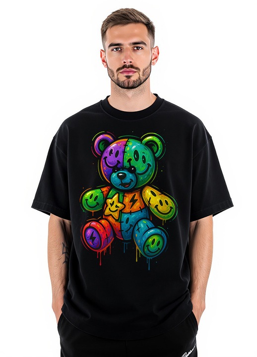 Tricou negru de dama din bumbac cu imprimeu contrast alb, Minimalist style