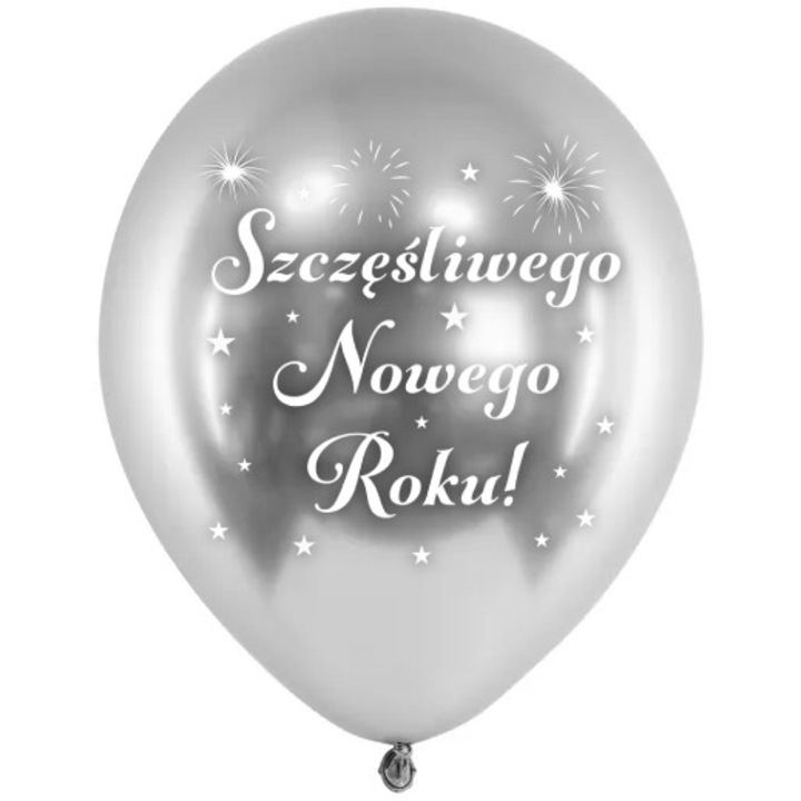Baloane PartyPro, set 5 buc, 14 inch, argintiu crom, pentru decoratiuni de Anul Nou