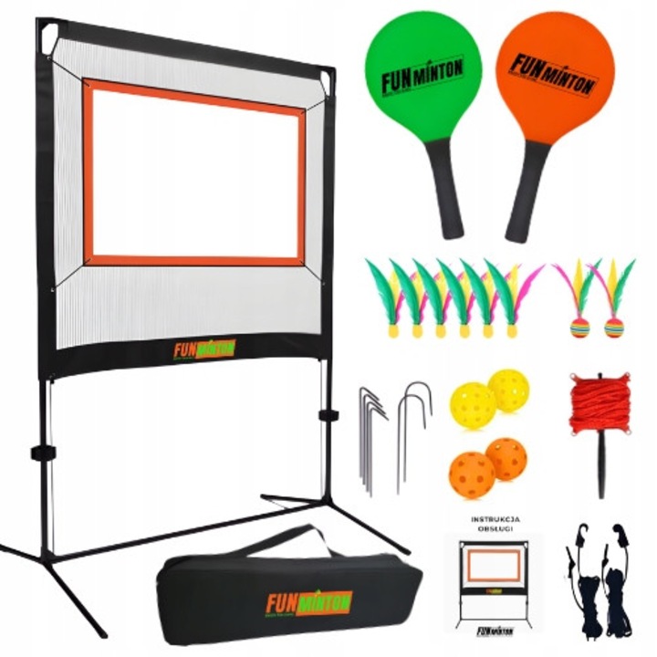 Set Funminton, 2 rachete, verde si portocaliu, 8 fluturasi, 4 mingi, 230x157cm