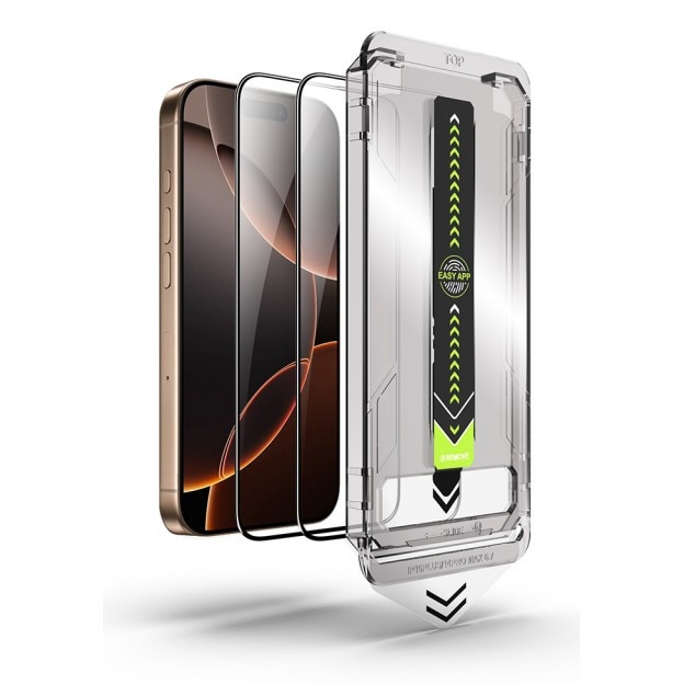 Pachet 2 x Folie Sticla Upzz® Titan Pentru iPhone 17 Pro, Aplicator Inclus, Montaj Rapid, Transparenta Cu Rama Neagra