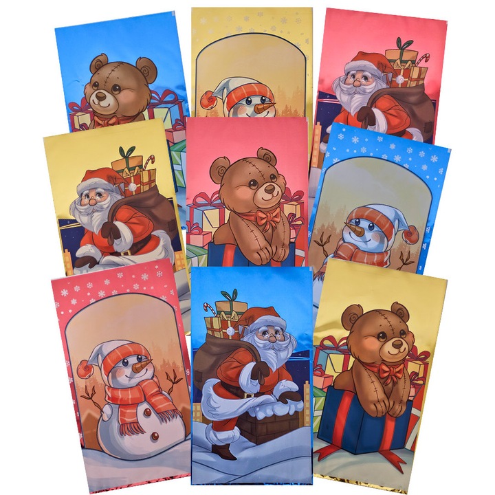 Set 10 pungi Craciun, PartyPro, 20x35 cm, multicolor