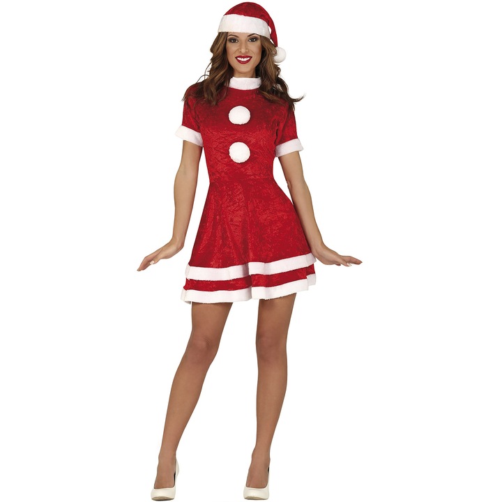 Costum de Craciun Guirca, rosu, S, rochie si palarie cu ciucure