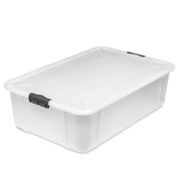 Tároló Dobozok Fedéllel, Edanti, Zárható, 29 L, Műanyag, Tejszerű
