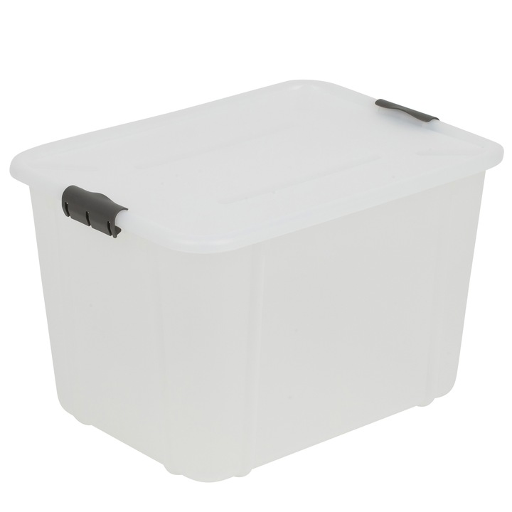 Tároló Dobozok Fedéllel, Edanti, Zárható, 30 L, Műanyag, Tejszerű