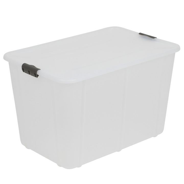 Tároló Dobozok Fedéllel, Edanti, Zárható, 60 L, Műanyag, Tejszerű