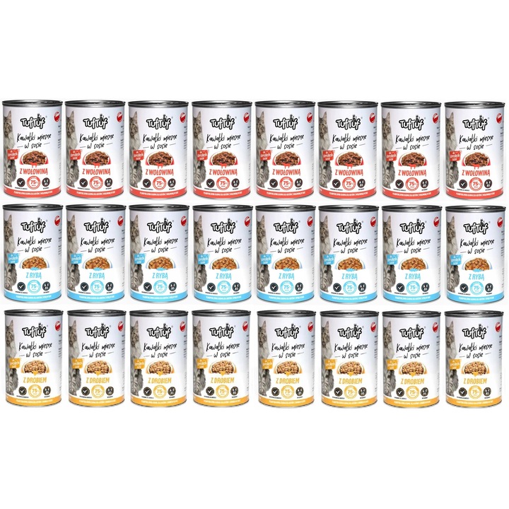 Nedves macskaeledel, Tuf Tuf, Ízek keveréke, 24 db, 415 g