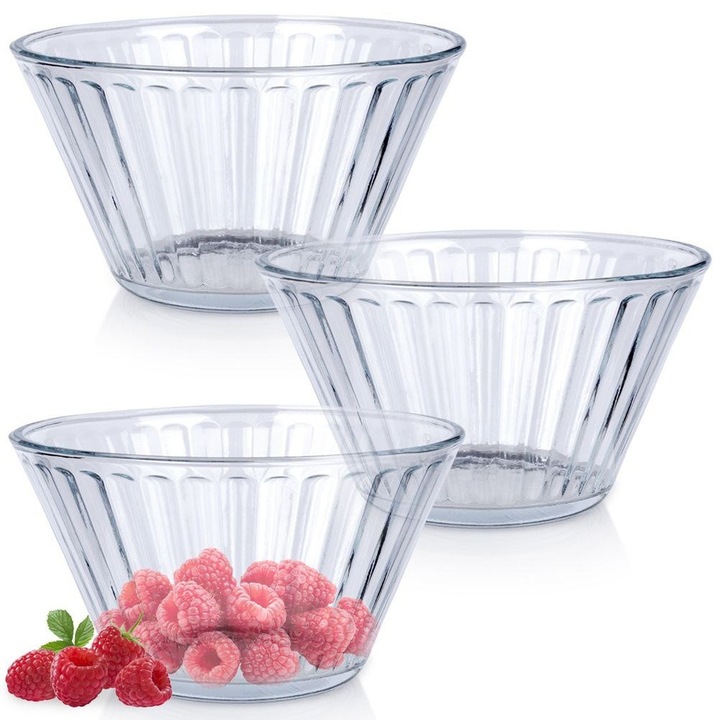 Комплект от 3 стъклени купи, Excellent Houseware, 270 мл, 11.5x11.5x6 см, стъкло, универсални, елегантен дизайн, лесни за почистване, прозрачни