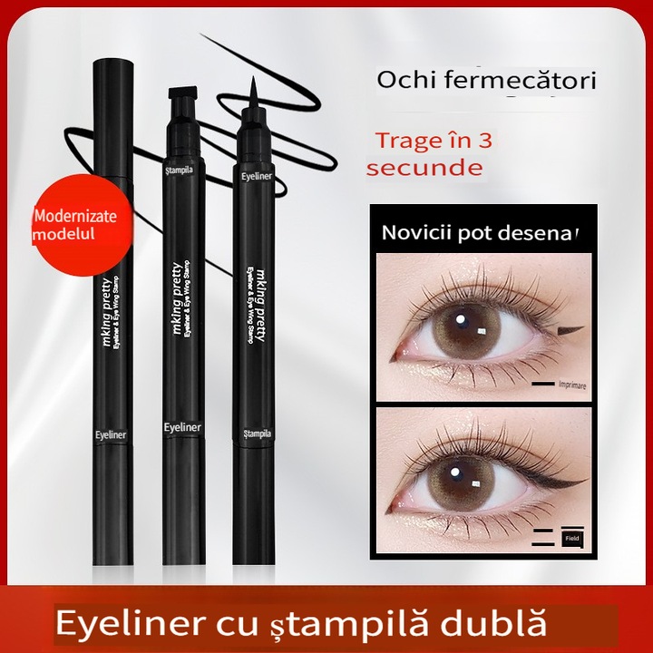 Tus lichid 2-in-1 cu stampila, Mking Pretty, negru, rezistent la apa