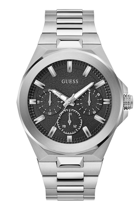 GUESS, Rozsdamentes acél karóra texturált számlappal, Ezüstszín