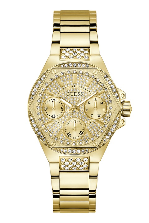 GUESS, Ceas de otel inoxidabil cu cristale, Auriu
