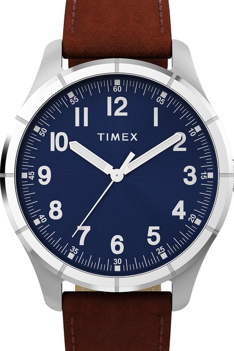 Timex, Main Street bőrszíjas karóra, Ezüstszín, Konyakbarna