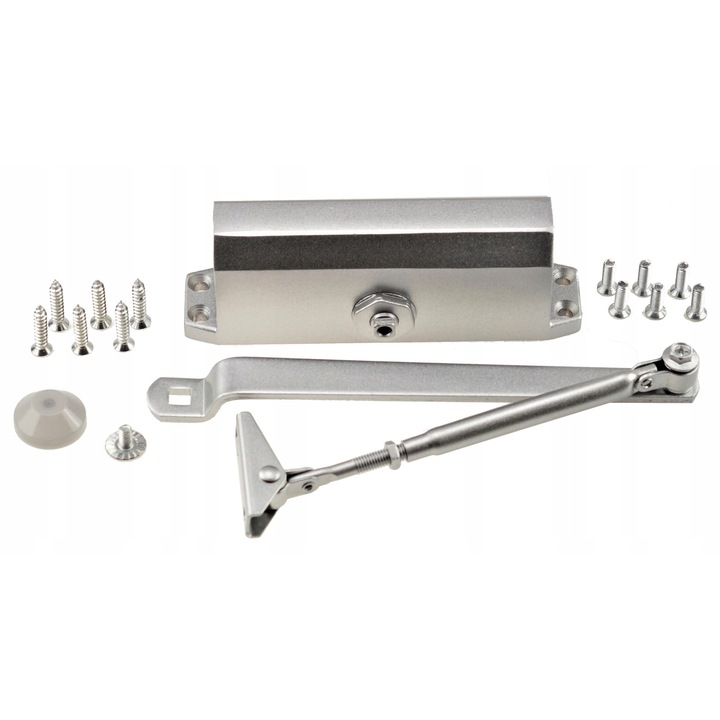 Inchizator De Usa Cu Reglaj Pentru Viteza De Inchidere Si Forta De Inchidere, Feinz, Aluminiu, Destinat Utilizarii Exterioare, Rezistent La Daune Mecanice Si Coroziune, Constructie Universala, Argintiu