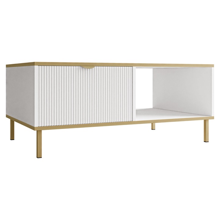 Masuta pentru cafea Tawkan, MIRJAN 24, alb + auriu, 60x100x43 cm