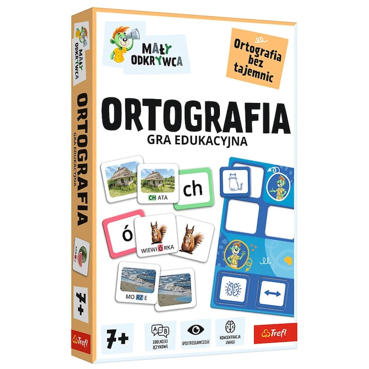 Joc educativ Ortografia Maly Odkrywca Trefl, dezvolta vocabularul, stimuleaza imaginatia, 2-4 jucatori, Limba poloneza