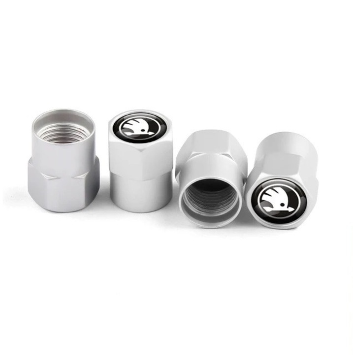 Set 4 Capacele Ventil Valva Roti Aluminiu compatibil Skoda Argintiu Mat ...
