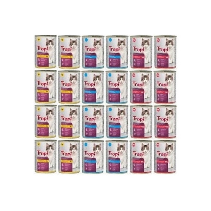 Мокра храна за котки, Тропи, микс аромати, 24x415 г, без консерванти