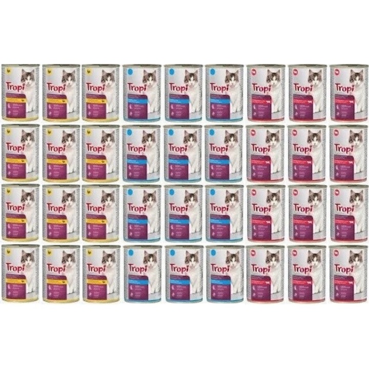 Мокра храна за котки, Тропи, микс от вкусове, 36x415 г, без консерванти