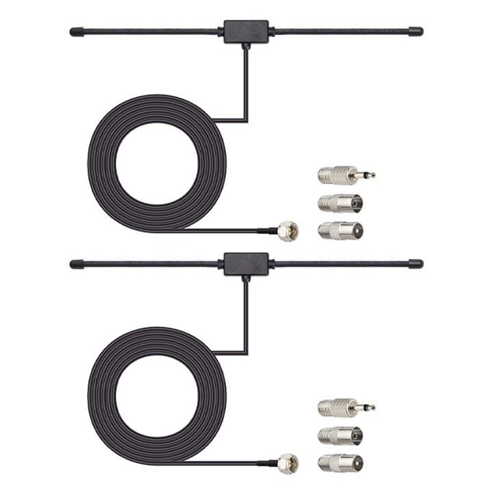 Set 2 Antena radio, Rqiurpn, Compatibil cu Yamaha, JVC, Sherwood, Pioneer, Panasonic, Onkyo, Sony, Bose, Radio Interior Pentru Sunet Stereo Acasa, Montare Adeziva, Cablu 3m, Universal, Negru
