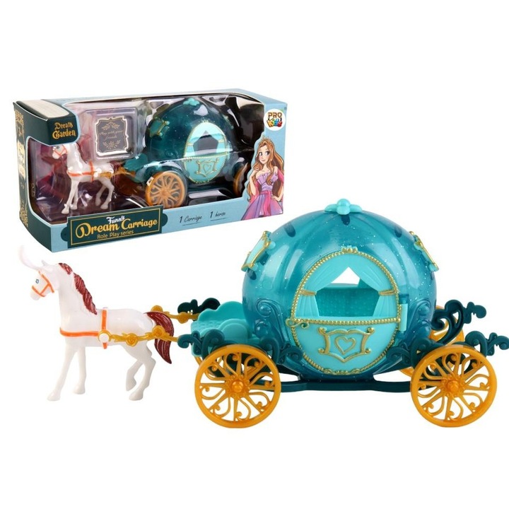 Pro Kids tematikus játékszett, mesebeli hintó lóval, türkiz, 3 éves kortól gyermekeknek