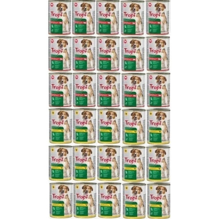 Nedves kutyaeledel szett, Tropi, 30x415g, marhával és csirkével